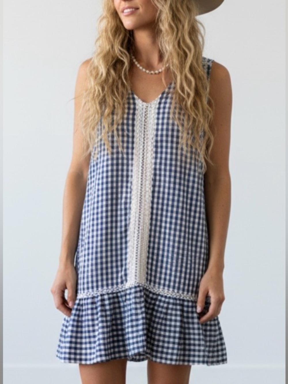 4 OCEAN LANE -Navy Gingham Mini Dress